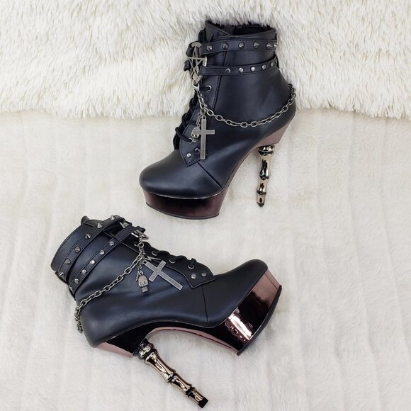 Muerto Finger Bone High Heel Ankle Boots Charm Chain Demonia 1001 - Picture 6 of 16